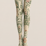 Green Floral Tights Vintage Botanical Pattern Pantyhose H68-48