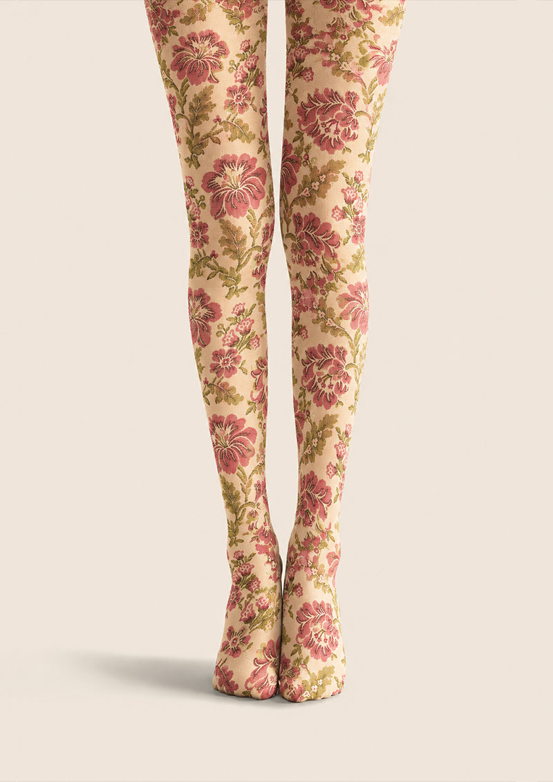 Vintage Beige Floral Tights Printed Pantyhose H68-4