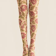 Vintage Beige Floral Tights Printed Pantyhose H68-4