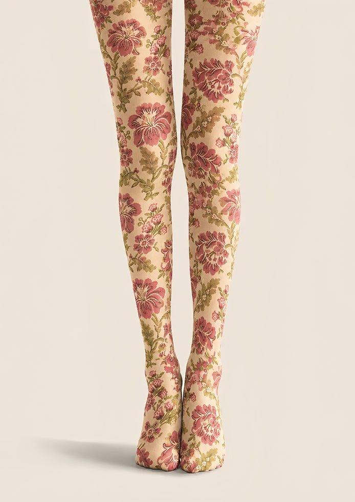 Vintage Beige Floral Tights Printed Pantyhose H68-4
