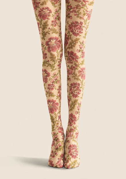 Vintage Beige Floral Tights Printed Pantyhose H68-4