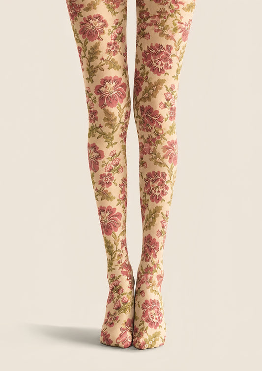 Vintage Beige Floral Tights Printed Pantyhose H68-4