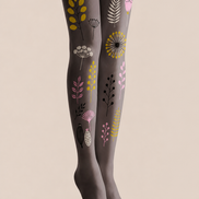 Grey Botanical Tights Floral Patterned Pantyhose H68-50