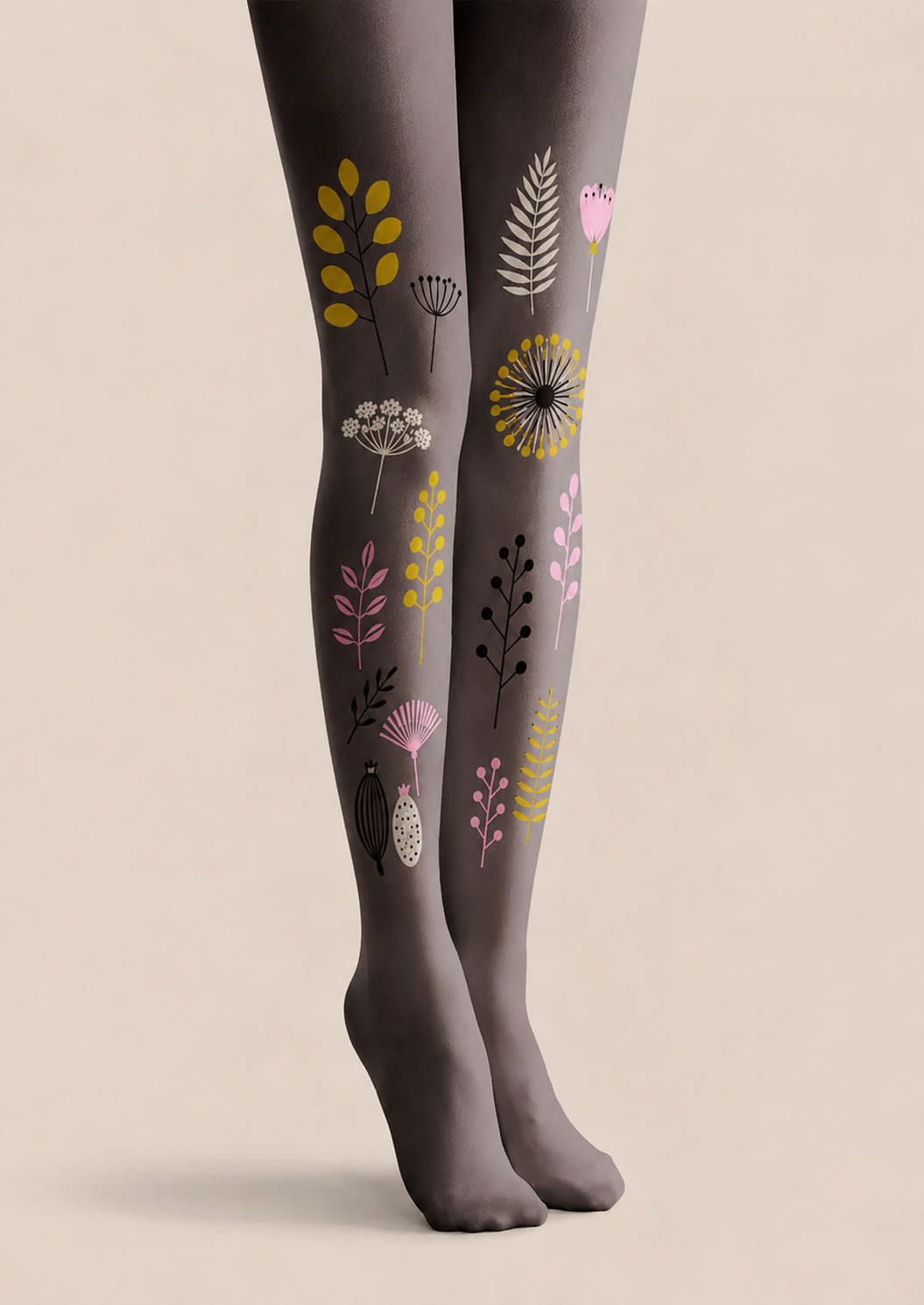Grey Botanical Tights Floral Patterned Pantyhose H68-50