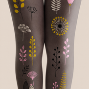 Grey Botanical Tights Floral Patterned Pantyhose H68-50