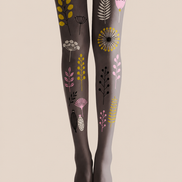 Grey Botanical Tights Floral Patterned Pantyhose H68-50