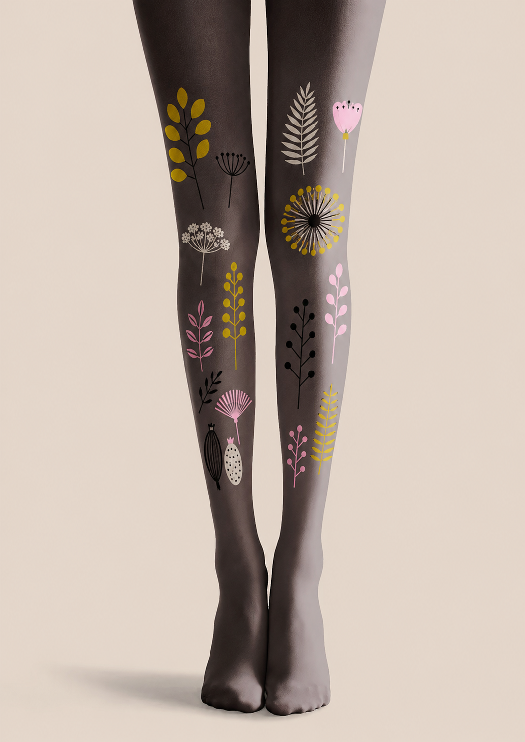 Grey Botanical Tights Floral Patterned Pantyhose H68-50