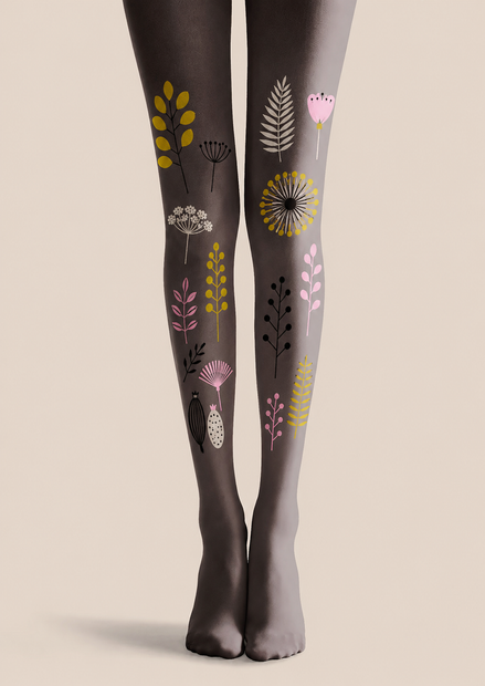 Grey Botanical Tights Floral Patterned Pantyhose H68-50