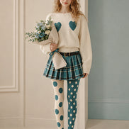 Teal Dot Pattern Tights Cream Color Block Pantyhose H68-51