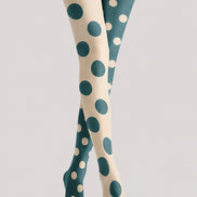 Teal Dot Pattern Tights Cream Color Block Pantyhose H68-51