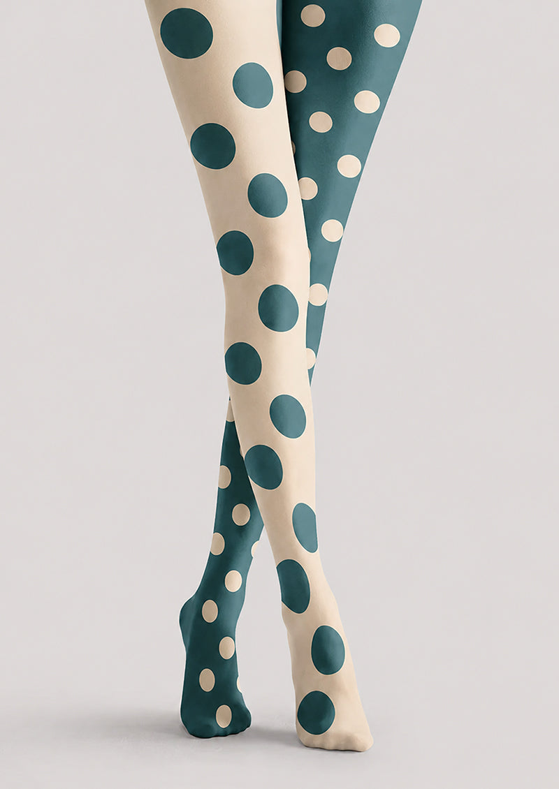 Teal Dot Pattern Tights Cream Color Block Pantyhose H68-51