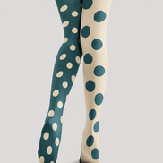 Teal Dot Pattern Tights Cream Color Block Pantyhose H68-51