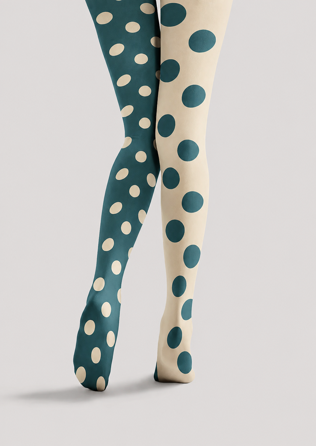 Teal Dot Pattern Tights Cream Color Block Pantyhose H68-51