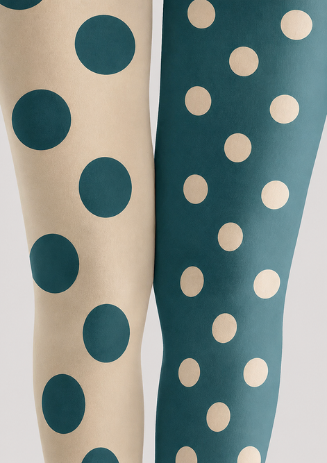 Teal Dot Pattern Tights Cream Color Block Pantyhose H68-51