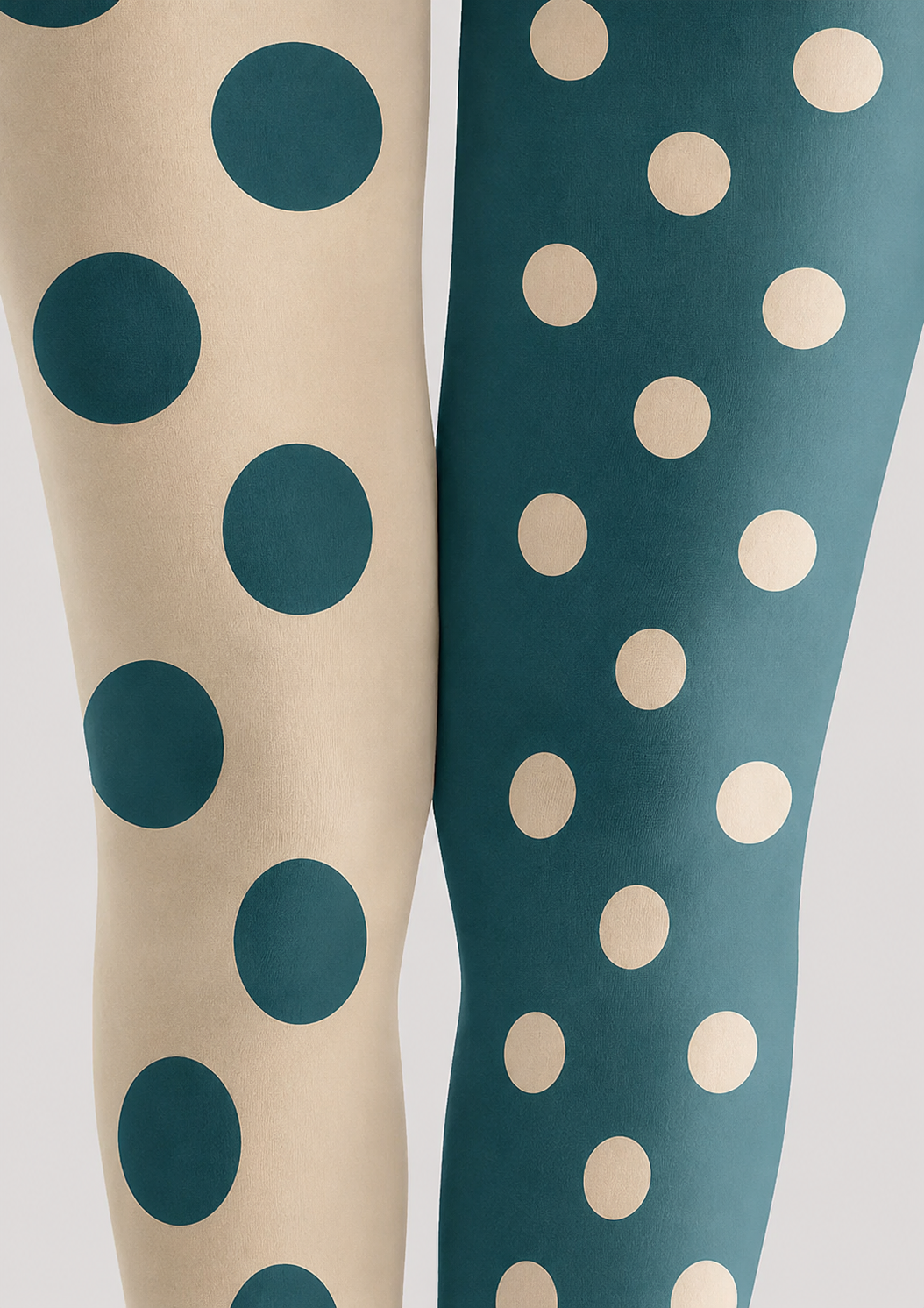Teal Dot Pattern Tights Cream Color Block Pantyhose H68-51