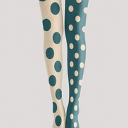 Teal Dot Pattern Tights Cream Color Block Pantyhose H68-51