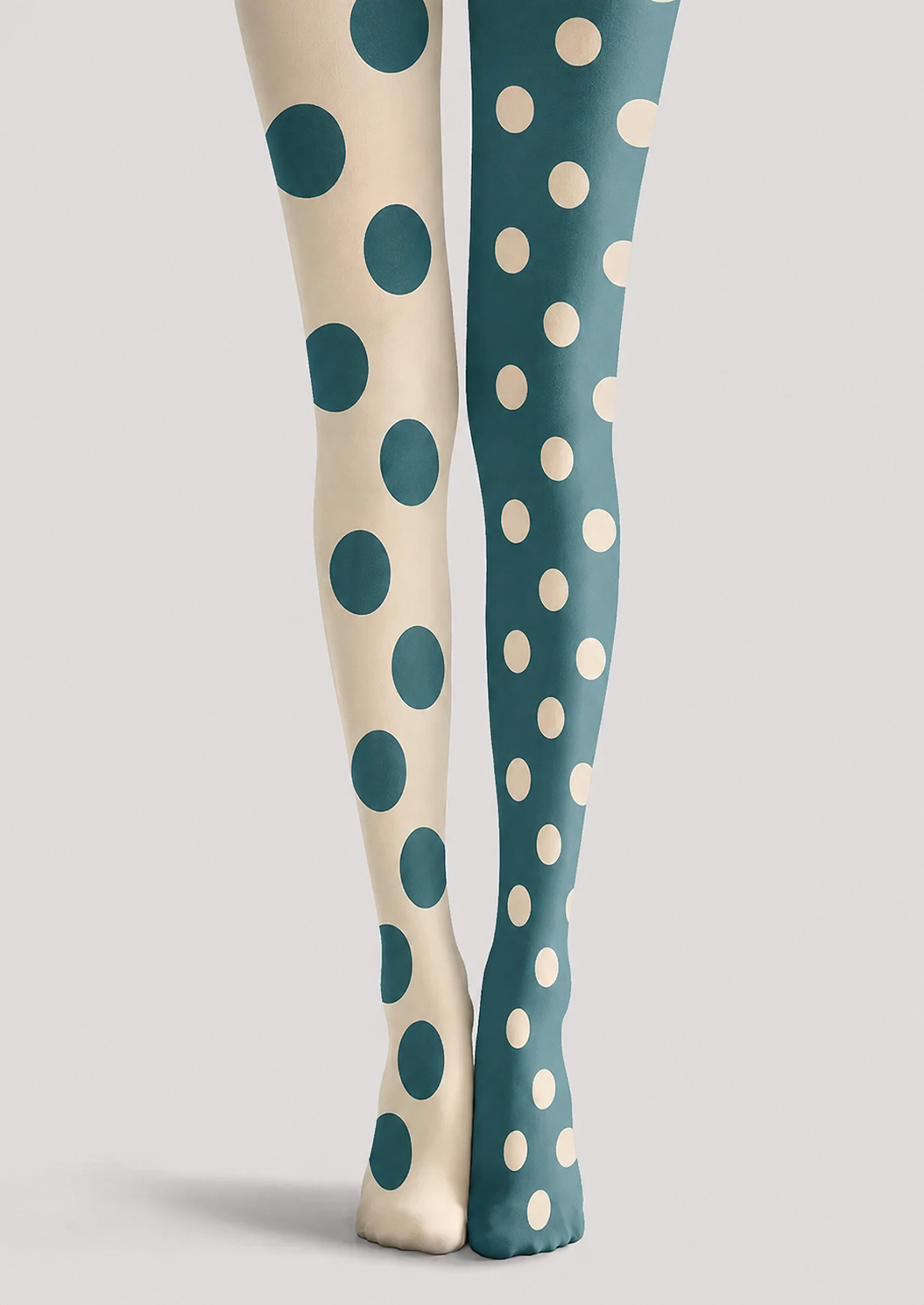 Teal Dot Pattern Tights Cream Color Block Pantyhose H68-51