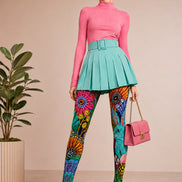 Colorful Rabbit Tights Folk Art Floral Pantyhose H68-54