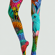 Colorful Rabbit Tights Folk Art Floral Pantyhose H68-54