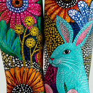 Colorful Rabbit Tights Folk Art Floral Pantyhose H68-54