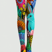 Colorful Rabbit Tights Folk Art Floral Pantyhose H68-54