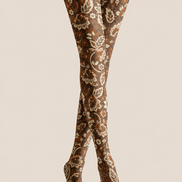 Dark Brown Floral Tights Boho Botanical Hosiery H68-56