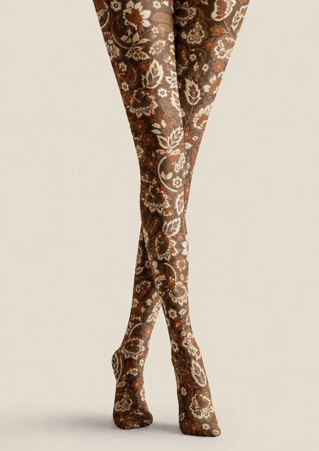 Dark Brown Floral Tights Boho Botanical Hosiery H68-56
