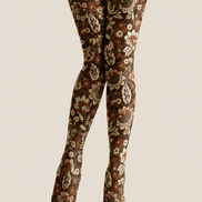 Dark Brown Floral Tights Boho Botanical Hosiery H68-56