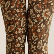 Dark Brown Floral Tights Boho Botanical Hosiery H68-56