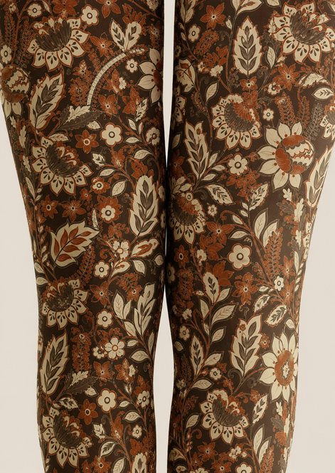 Dark Brown Floral Tights Boho Botanical Hosiery H68-56