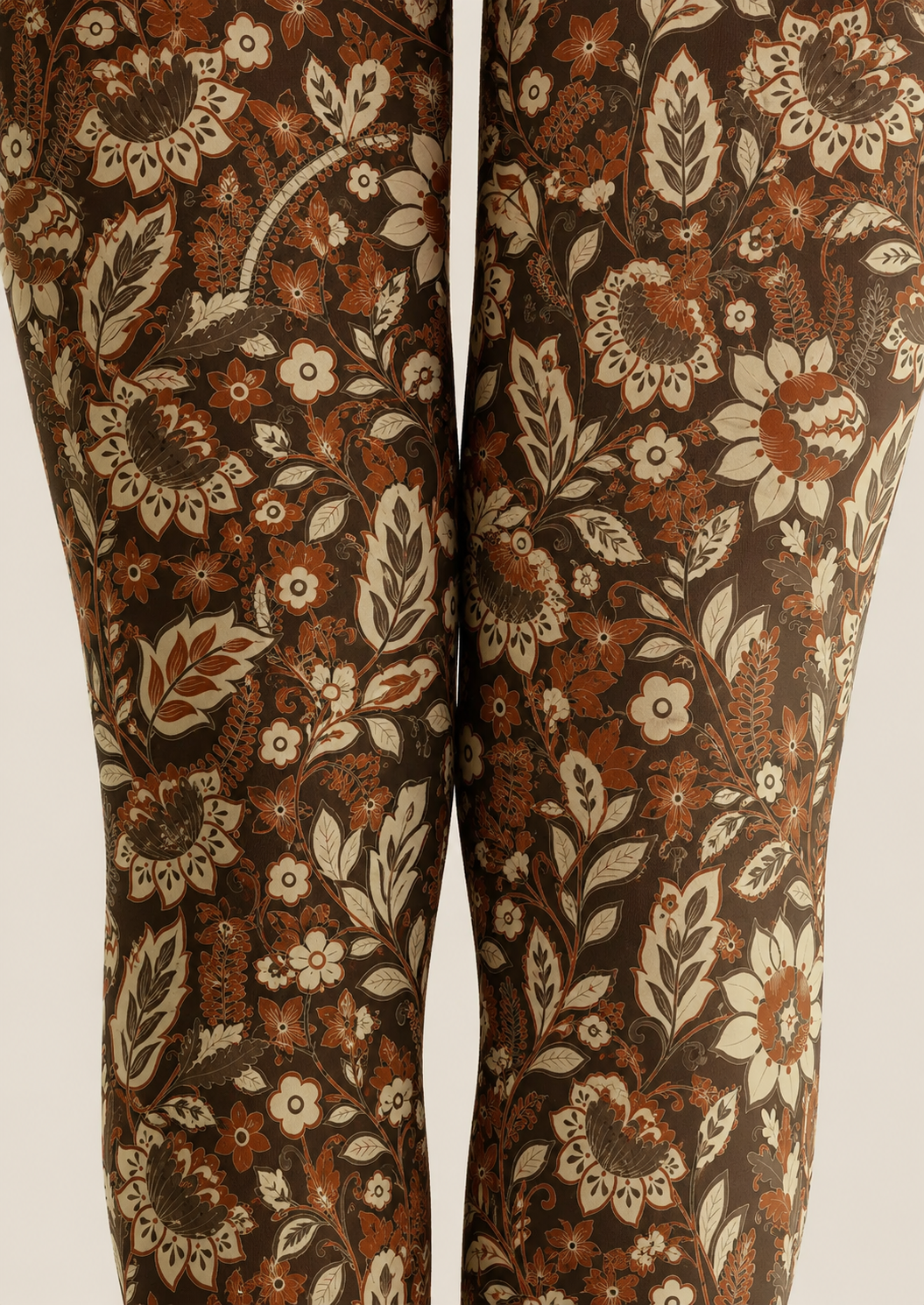 Dark Brown Floral Tights Boho Botanical Hosiery H68-56