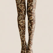 Dark Brown Floral Tights Boho Botanical Hosiery H68-56