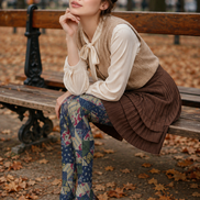 Blue Boho Patchwork Tights Folk Floral Pantyhose H68-57