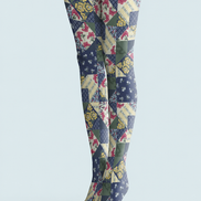 Blue Boho Patchwork Tights Folk Floral Pantyhose H68-57