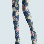 Blue Boho Patchwork Tights Folk Floral Pantyhose H68-57