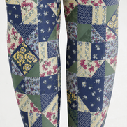 Blue Boho Patchwork Tights Folk Floral Pantyhose H68-57