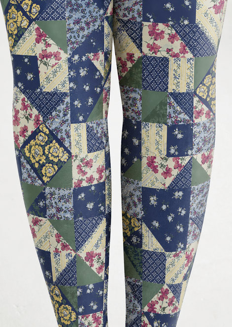 Blue Boho Patchwork Tights Folk Floral Pantyhose H68-57