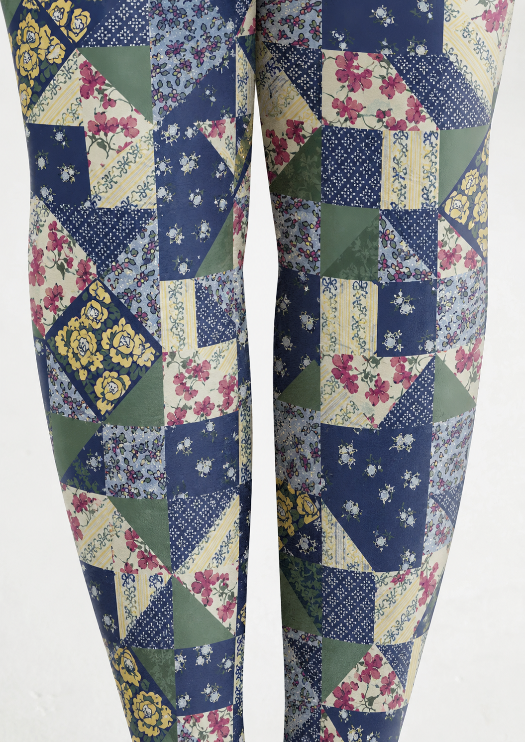 Blue Boho Patchwork Tights Folk Floral Pantyhose H68-57