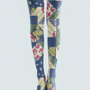 Blue Boho Patchwork Tights Folk Floral Pantyhose H68-57