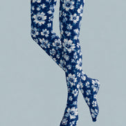 Blue Floral Tights Elegant Boho Pantyhose Hosiery H68-58