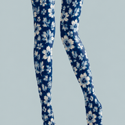 Blue Floral Tights Elegant Boho Pantyhose Hosiery H68-58
