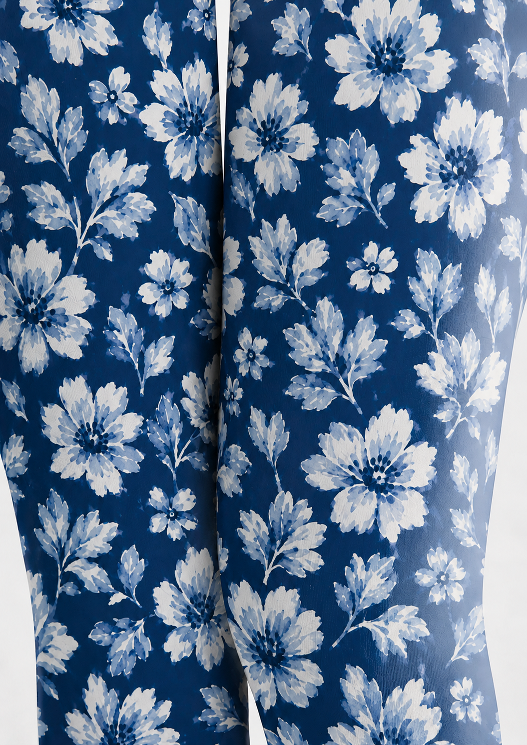 Blue Floral Tights Elegant Boho Pantyhose Hosiery H68-58