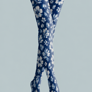 Blue Floral Tights Elegant Boho Pantyhose Hosiery H68-58