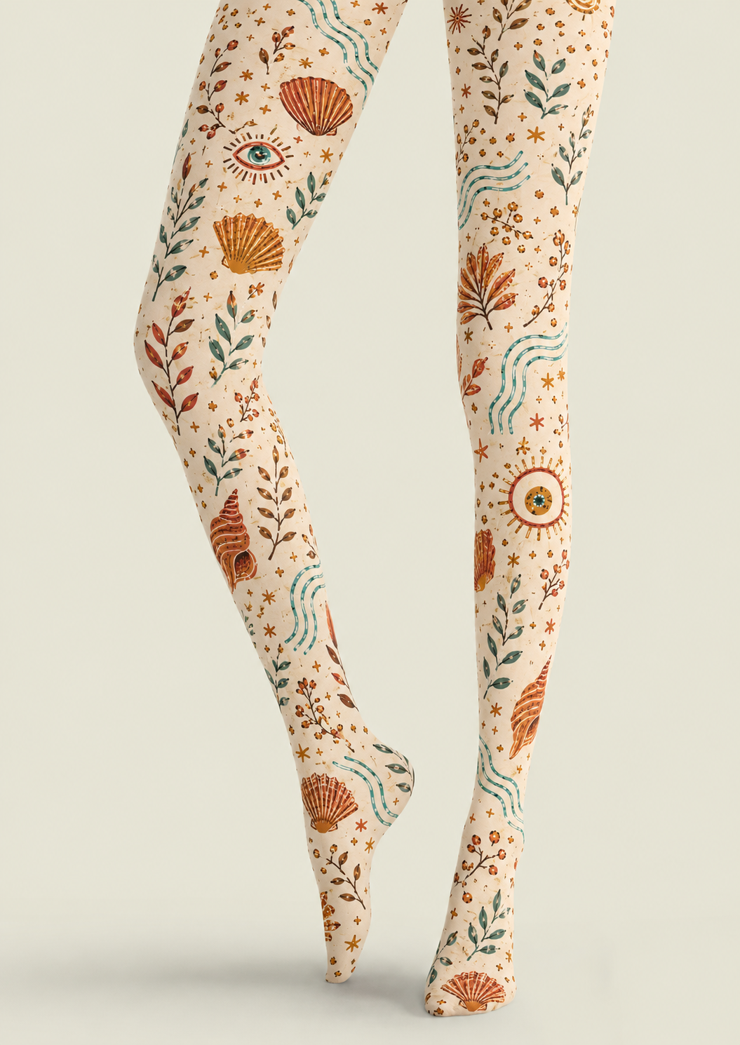 Mystical Coastal Tights Shell Moon Boho Pantyhose H68-59