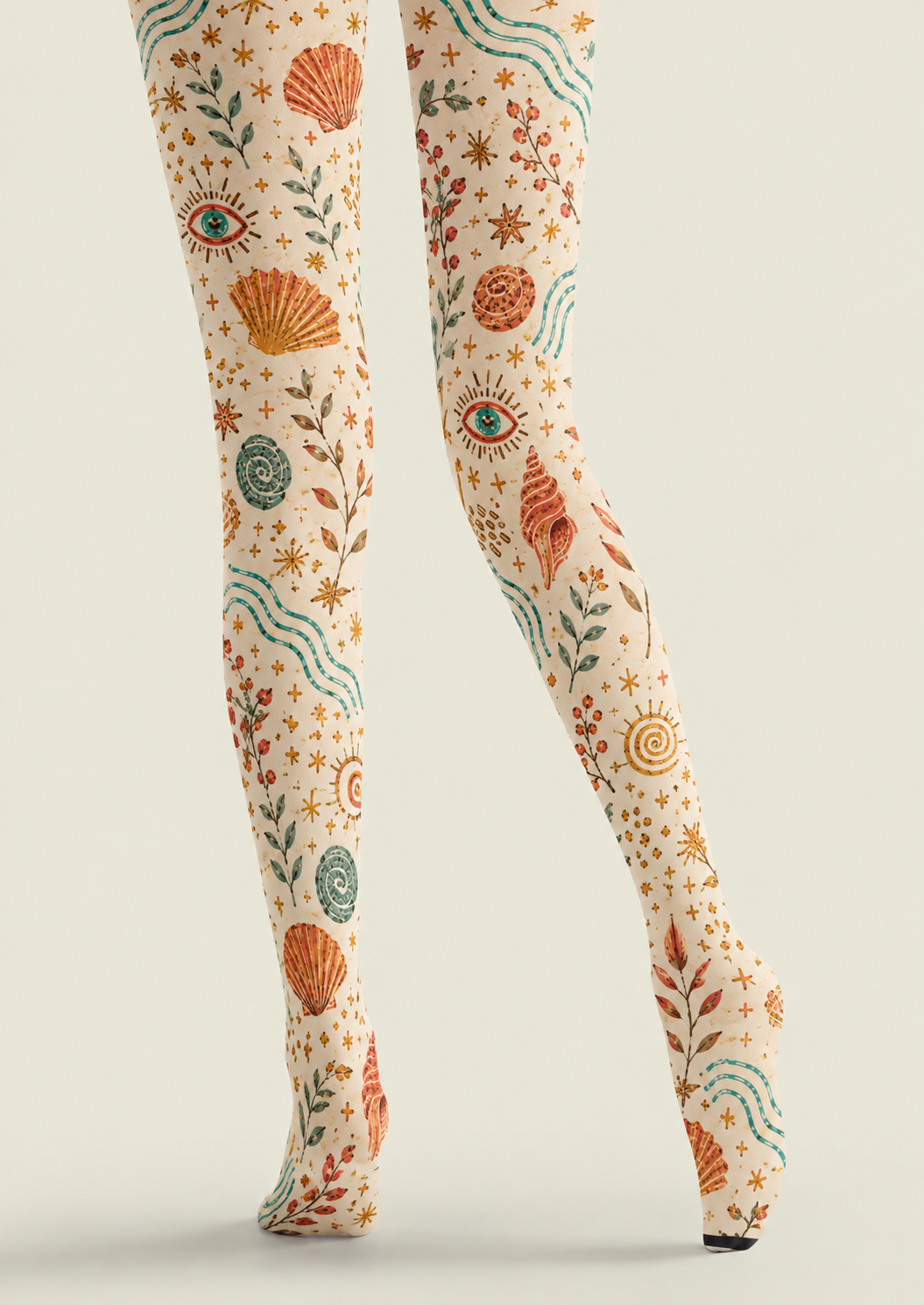 Mystical Coastal Tights Shell Moon Boho Pantyhose H68-59
