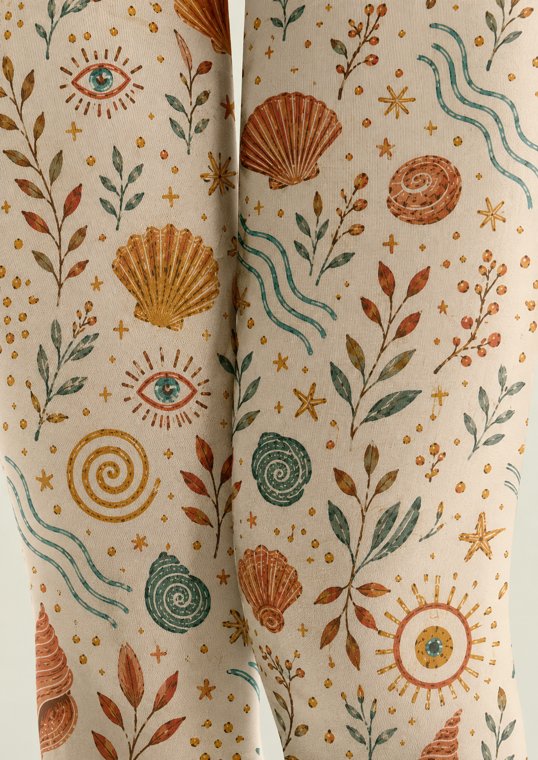 Mystical Coastal Tights Shell Moon Boho Pantyhose H68-59