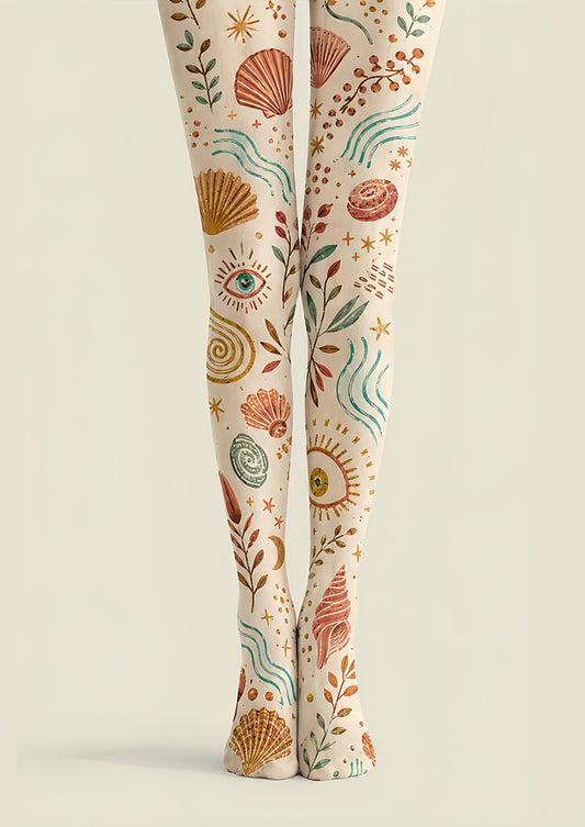 Mystical Coastal Tights Shell Moon Boho Pantyhose H68-59