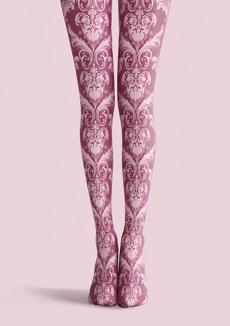Dusty Rose Victorian Lace Patterned Tights H68-5