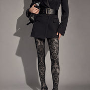 Black Damask Tights Victorian Patterned Pantyhose H68-6