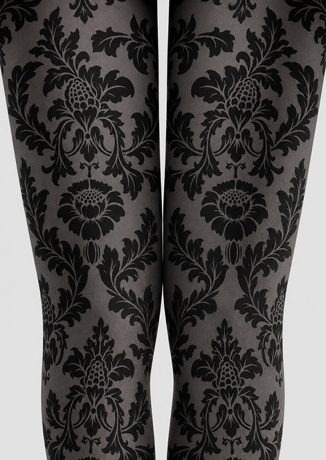 Black Damask Tights Victorian Patterned Pantyhose H68-6
